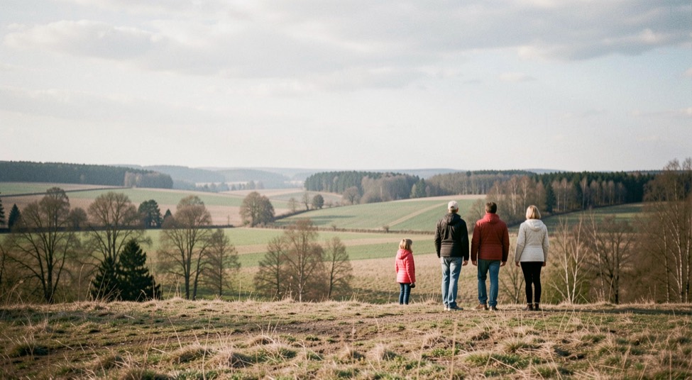 Widok kultura i edukacja w małkowie, z wyraźnym planem pierwszym, spokojnym światłem i krajobrazem bez napisów, znaków ani elementów interfejsu.