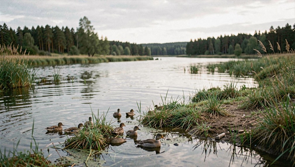 Widok małków i okolice: warta, jeziorsko i szlaki, z wyraźnym planem pierwszym, spokojnym światłem i krajobrazem bez napisów, znaków ani elementów interfejsu.